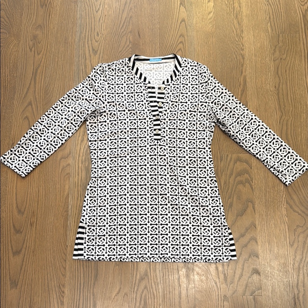 J. McLaughlin Black and White Geometric Tunic - S